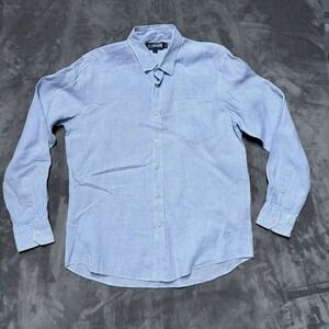 Vilebrequin Shirt Mens Large Blue 100% Linen Check Plaid Button Up Vacation